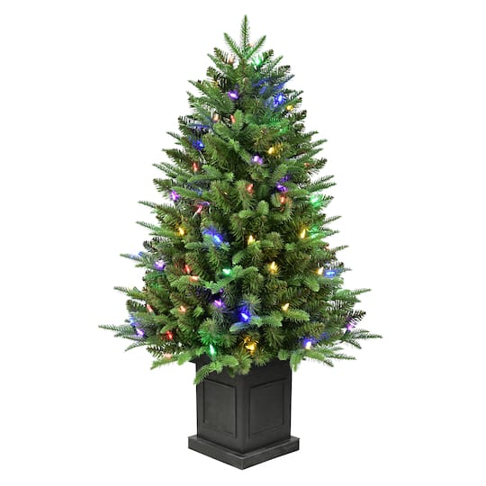 Puleo International 4Ft Pre-Lit Fraser Fir Potted Artificial Christmas Tree, Multicolor LED Lights in Green | 4 ft | Michaels®